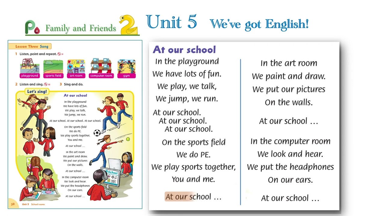 Song in Family and friends Level 2 Unit 5 _ At our school | Let's sing  karaoke!