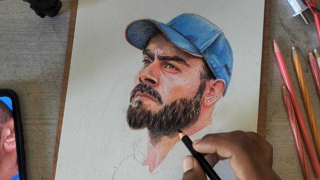 how to draw #viratkohli drawing with colour pencils #drawing ✨