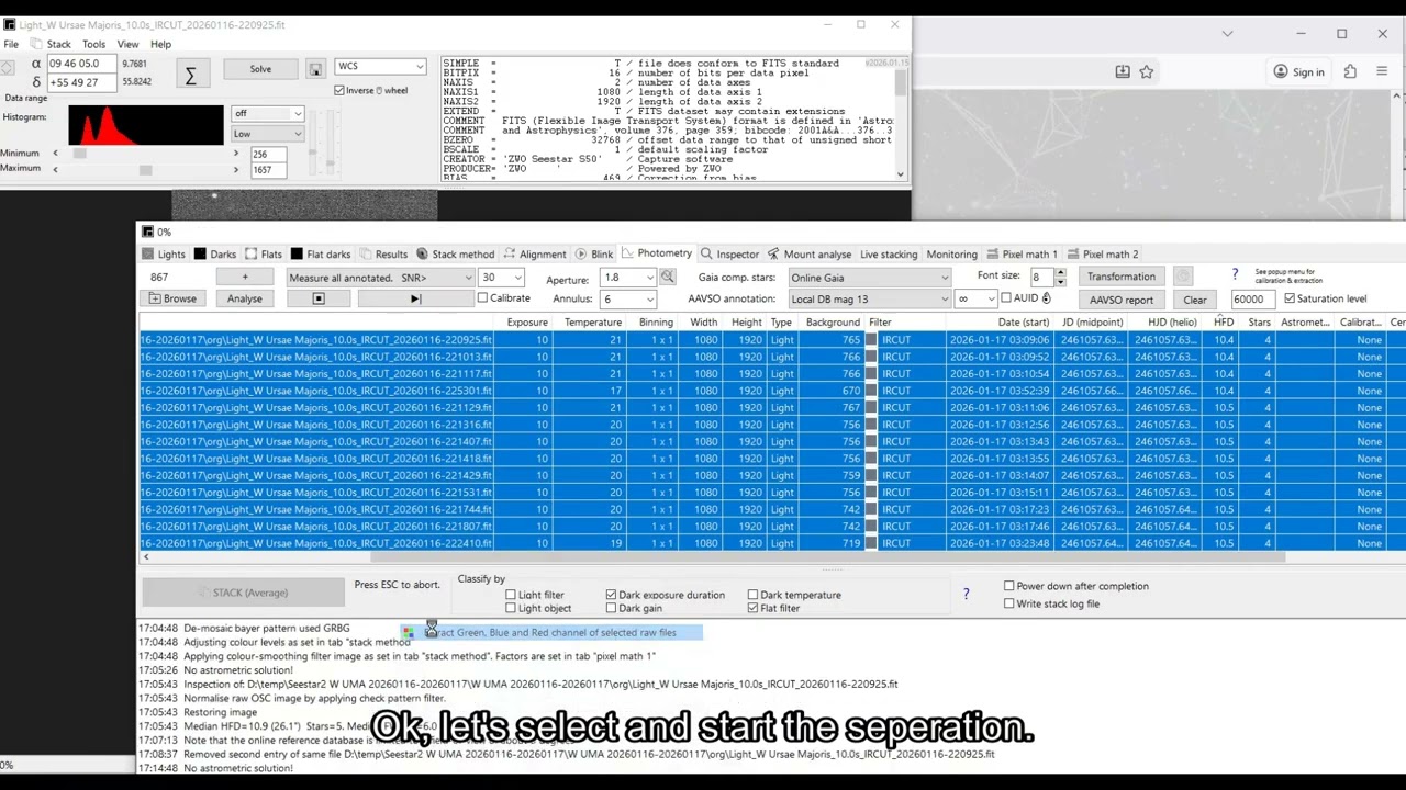 Photometry with the ASTAP program using images taken by a SeeStar telescope.
