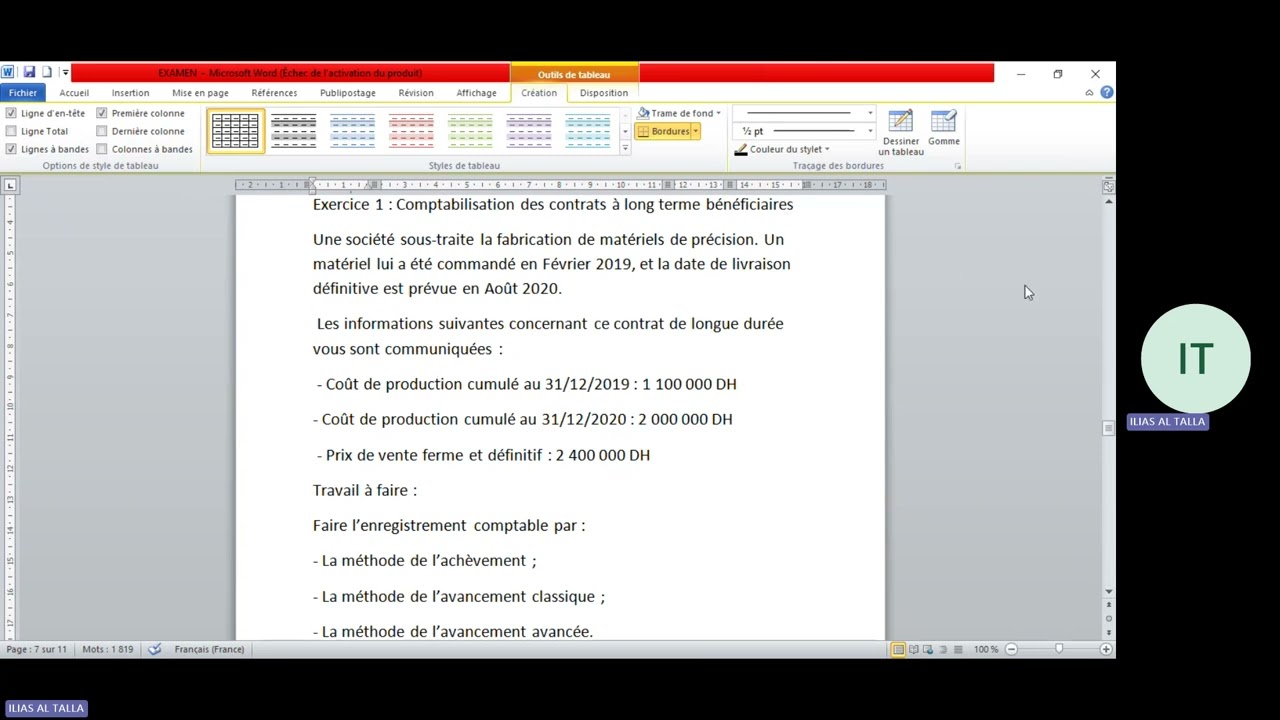 Comptabilit&eacute; approfondie : TP: les contrats &agrave; long terme:-  CLT b&eacute;n&eacute;ficiaires -  CLT d&eacute;ficitaires