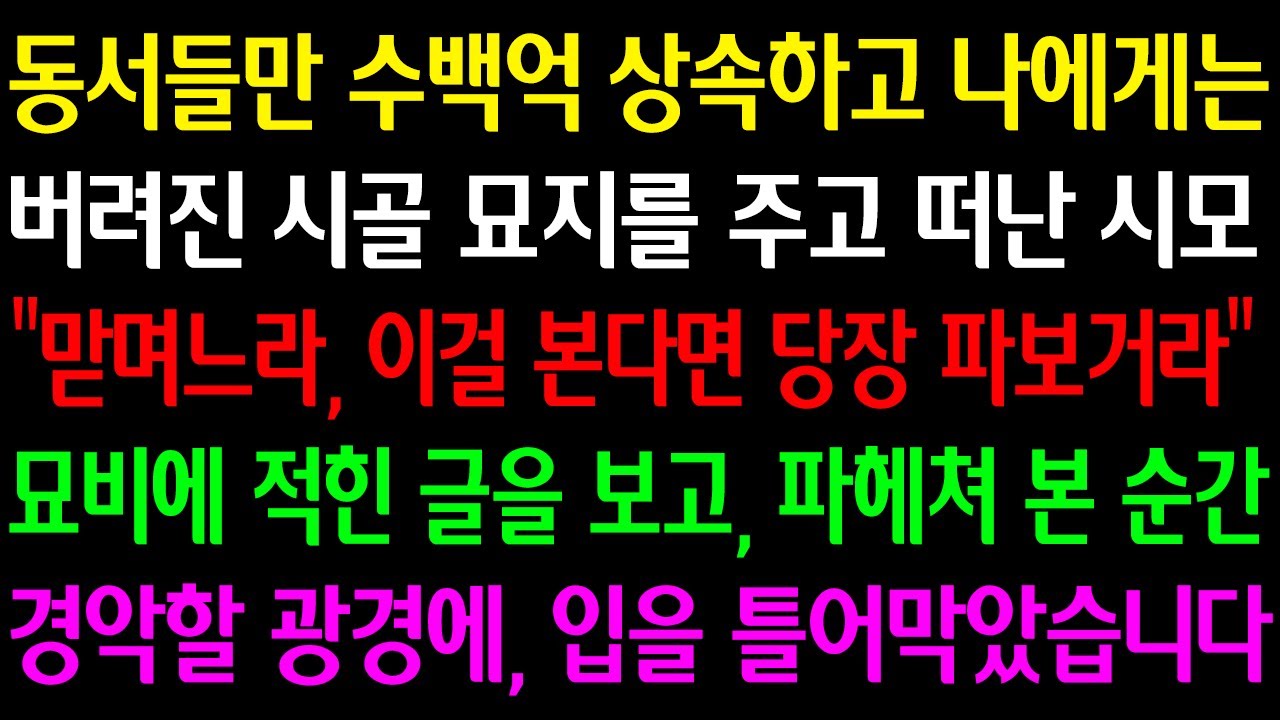 (실화사연)동서들만 수백억 상속하고 나에게는 버려진 시골묘지 주고떠난 시모