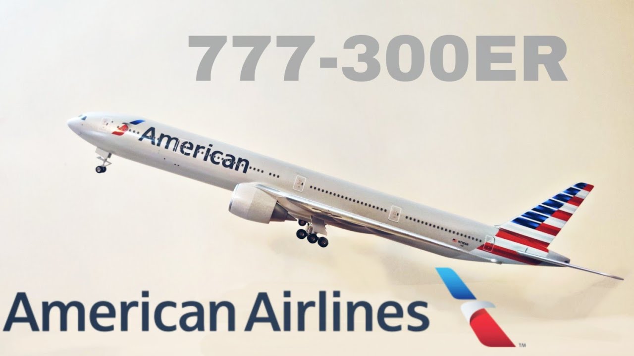 American Airlines 777-300ER 1:200 by SKY MARKS unboxing.With rolling gears and Wooden stand.