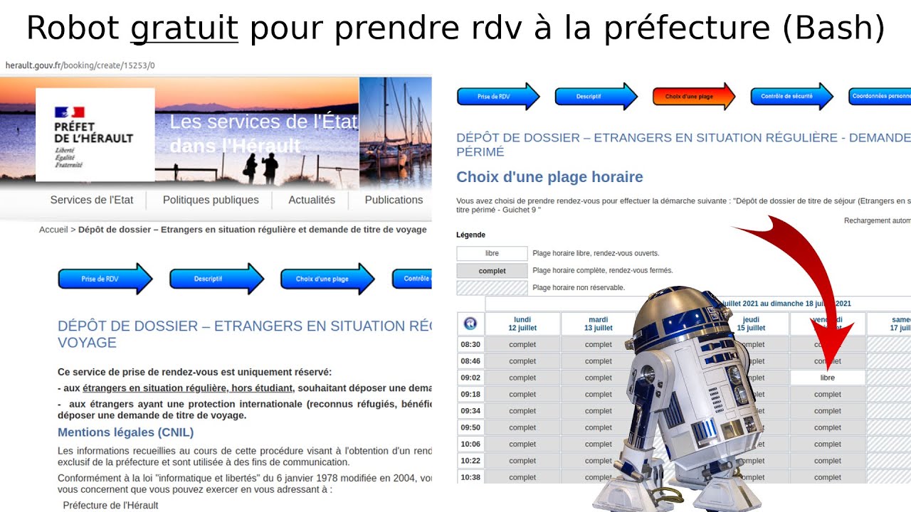 Comment fabriquer un robot pour prendre rendez-vous à la préfecture. script bash gratuit Macro api
