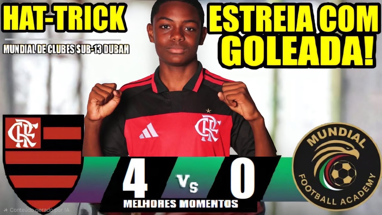 MELHORES MOMENTOS - FLAMENGO 4x0 MUNDIAL FA - MUNDIAL SUB-13 DUBAI - FASE DE GRUPOS HAT-TRICK DEIVID