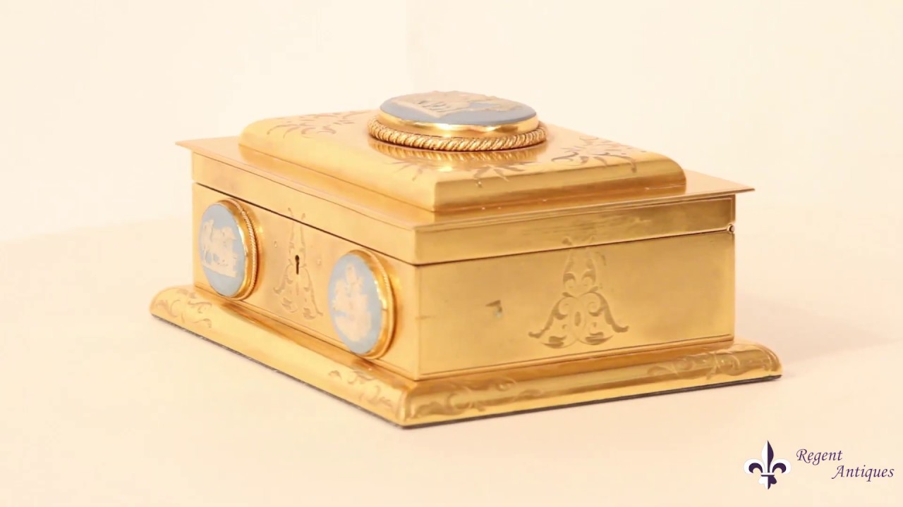 Antique Asprey London Ormolu Casket with Jasperware Plaques