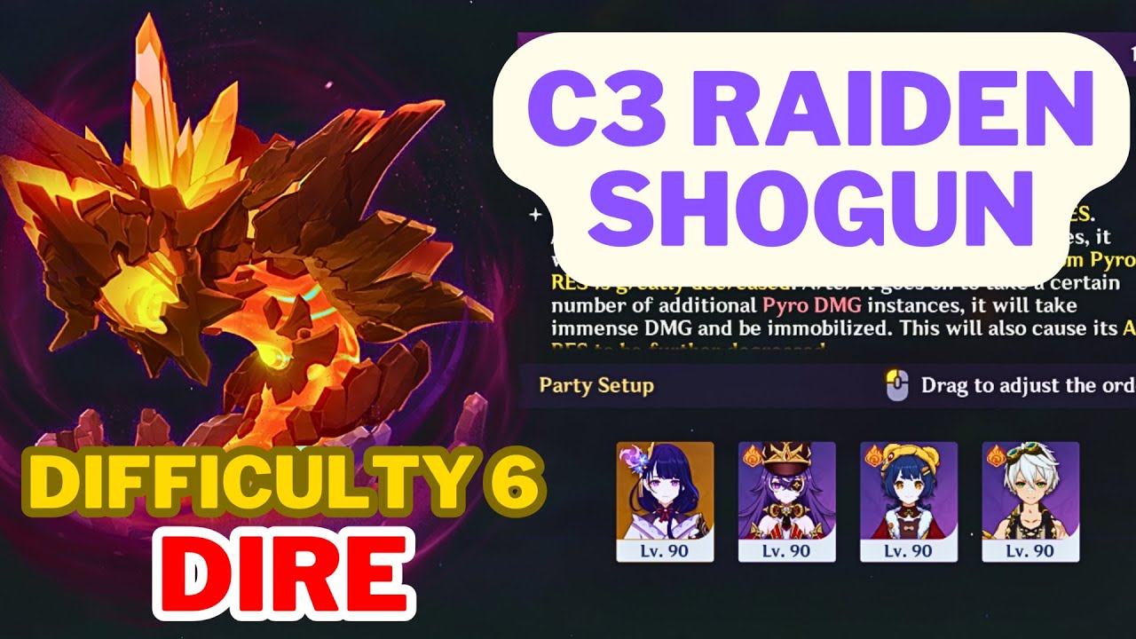 [Stygian Onslaught 5.7] C3 Raiden Shogun vs Lava Dragon Statue 112s (DIRE Difficulty 6)