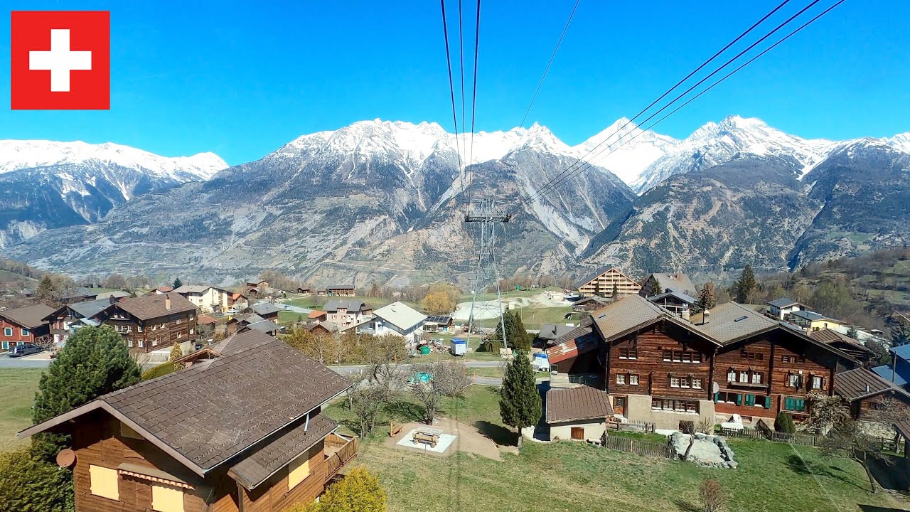 ★ 4K 🇨🇭Unterbäch - Raron cable car ride [04.2021] Wallis, Switzerland