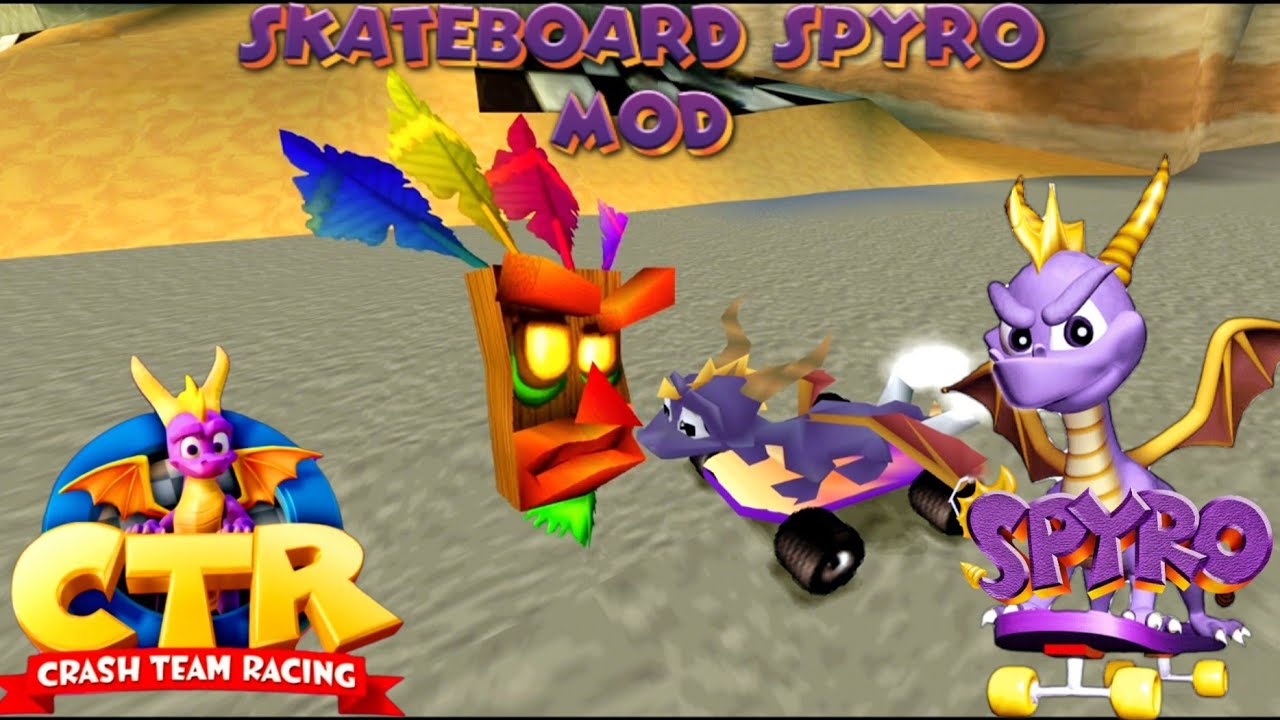 CTR Crash Team Racing: Skateboard Spyro Custom Character Mod Showcase (Adventure)