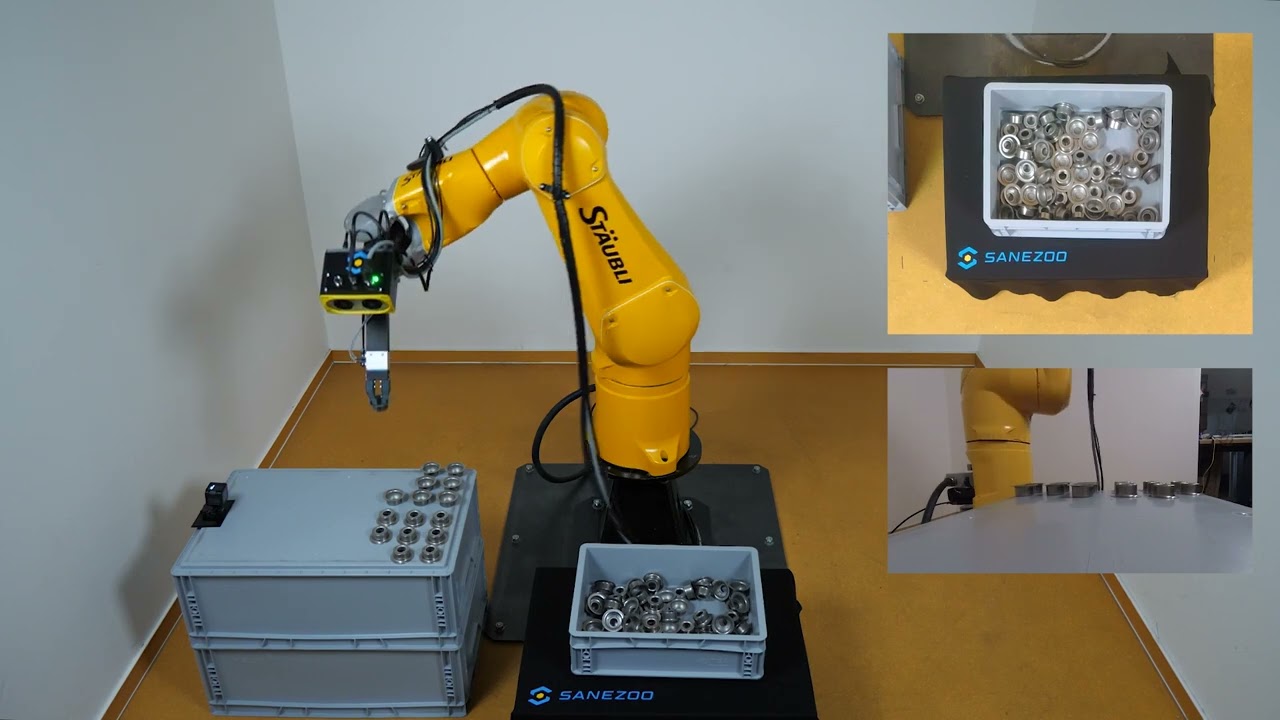 3D Bin Picking shiny metal cylindric parts with oriented placing