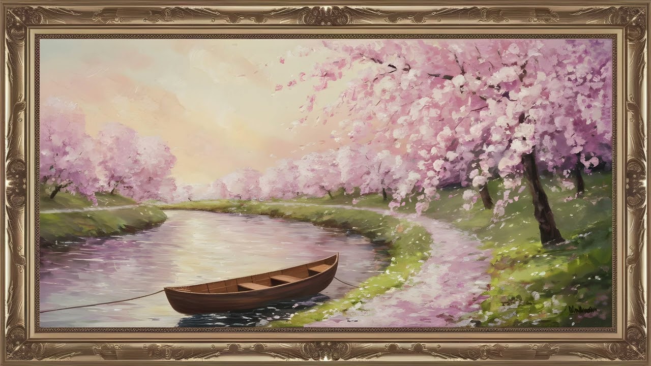Cherry Blossom Vintage Oil Painting | 4K Gold Frame TV Screensaver Art | Picture TV Art Background
