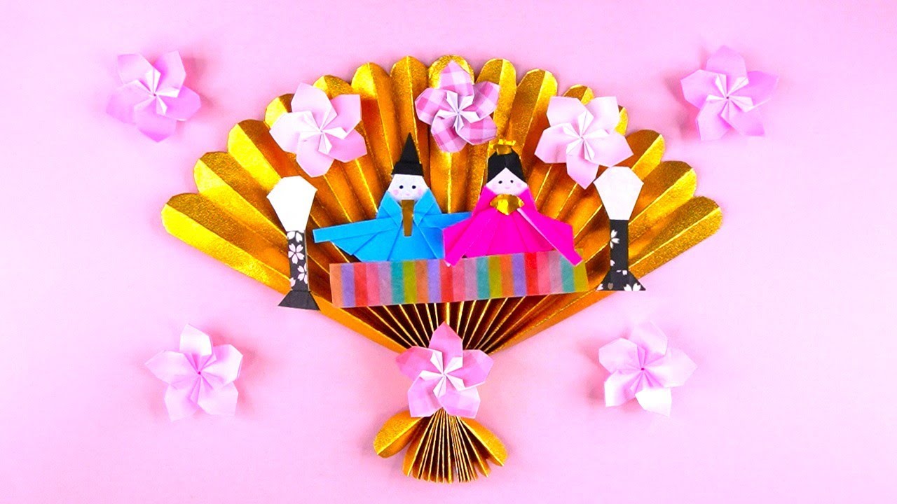 折り紙 ひな祭り 扇の雛人形 折り方 Origami fan with Japanese kimono doll tutorial（NiceNo1）