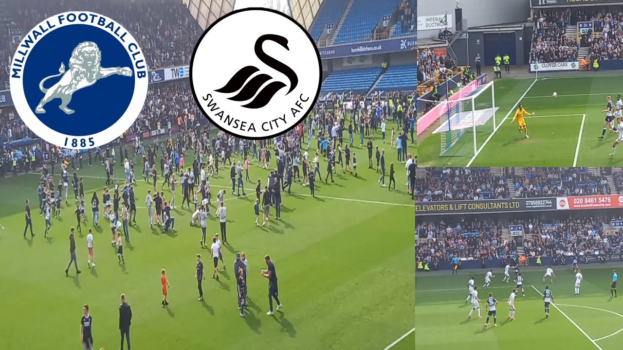 Millwall vs Swansea Pitch invasion/millwall keep playoff hopes alive/vlogs and highlights