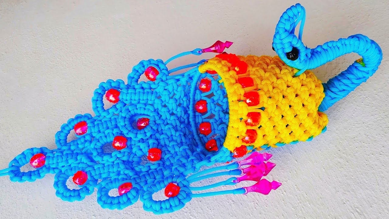 Macrame New Peacock Design Mobile Holder Wall Hanging Tutorial In Hindi !! Macrame Mobile Hanger