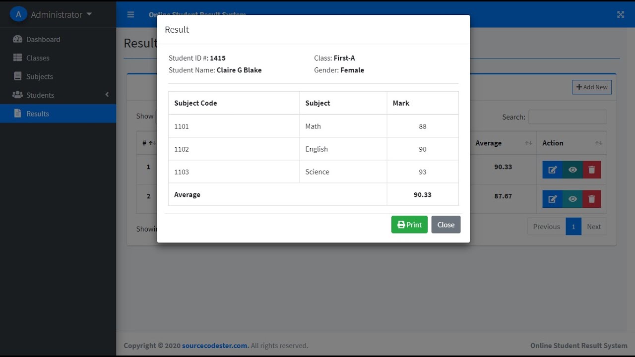 Online Student Result System Demo