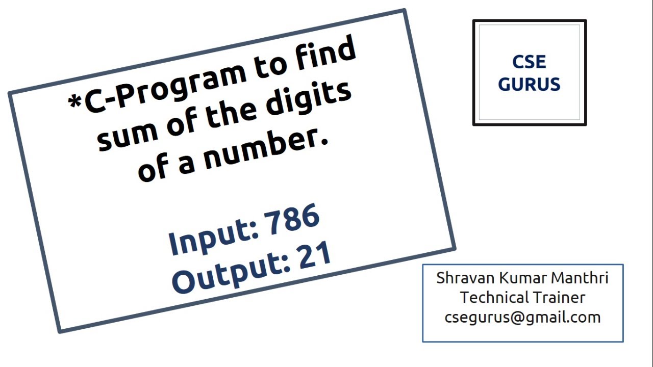 Sum of digits of a number (C- Program) || CSE GURUS