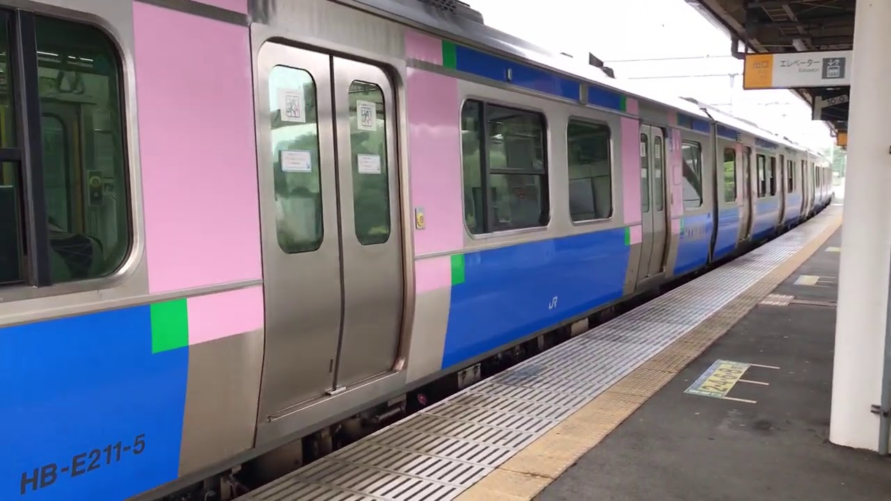 最初は電車、15 km/hから気動車…HB-E210系【国府多賀城発車】