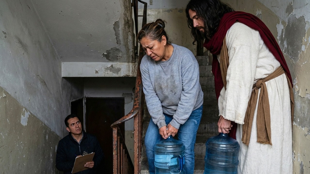 LA MUJER QUE CARGABA GARRAFONES HASTA QUEDARSE SIN AIRE...NO SABÍA QUE ERA JESÚS QUIEN LA AYUDABA.