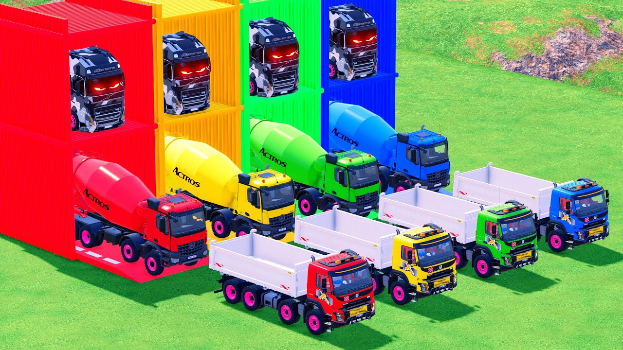 Garage with Colors   ALL MIXER TRUCK WITH DOUBLE FLATBED TRAILER TRUCK, MAN, FREIGHTLINER, LIZARD