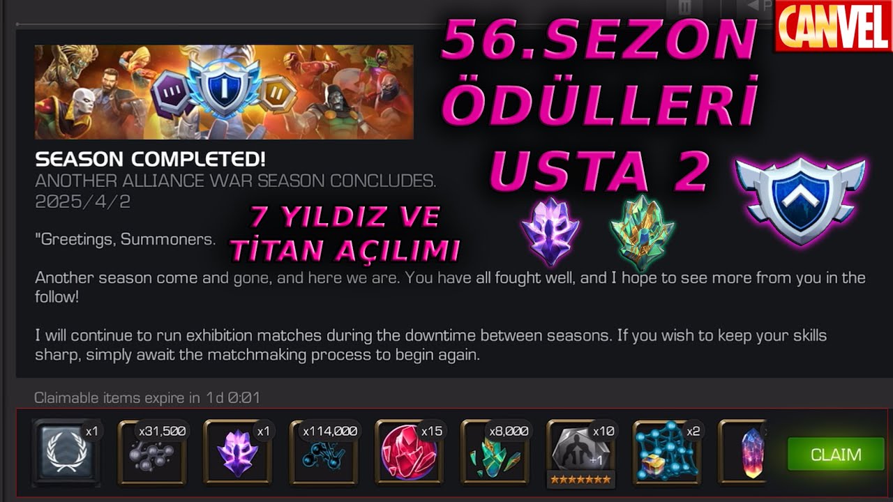 56.SEZON ÖDÜLLERİNİ AÇIYORUZ !! | CHÂØŚ, USTA 2 | İKİNCİ T7 OLUŞTU, 7 YILDIZ VE TİTAN AÇILIMI - MCOC