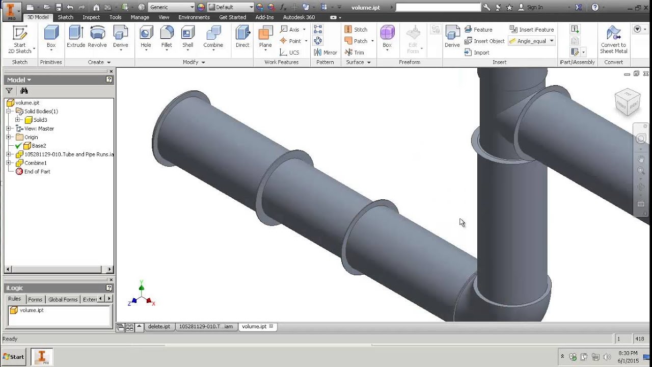 Autodesk Inventor: Volume of Media in Pipes