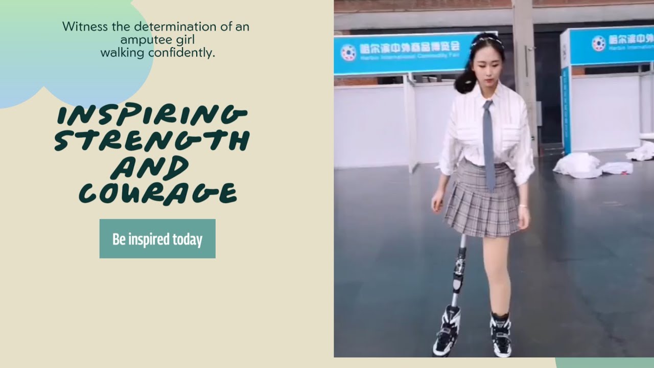the amputee girl playing rollerblading and traveling
