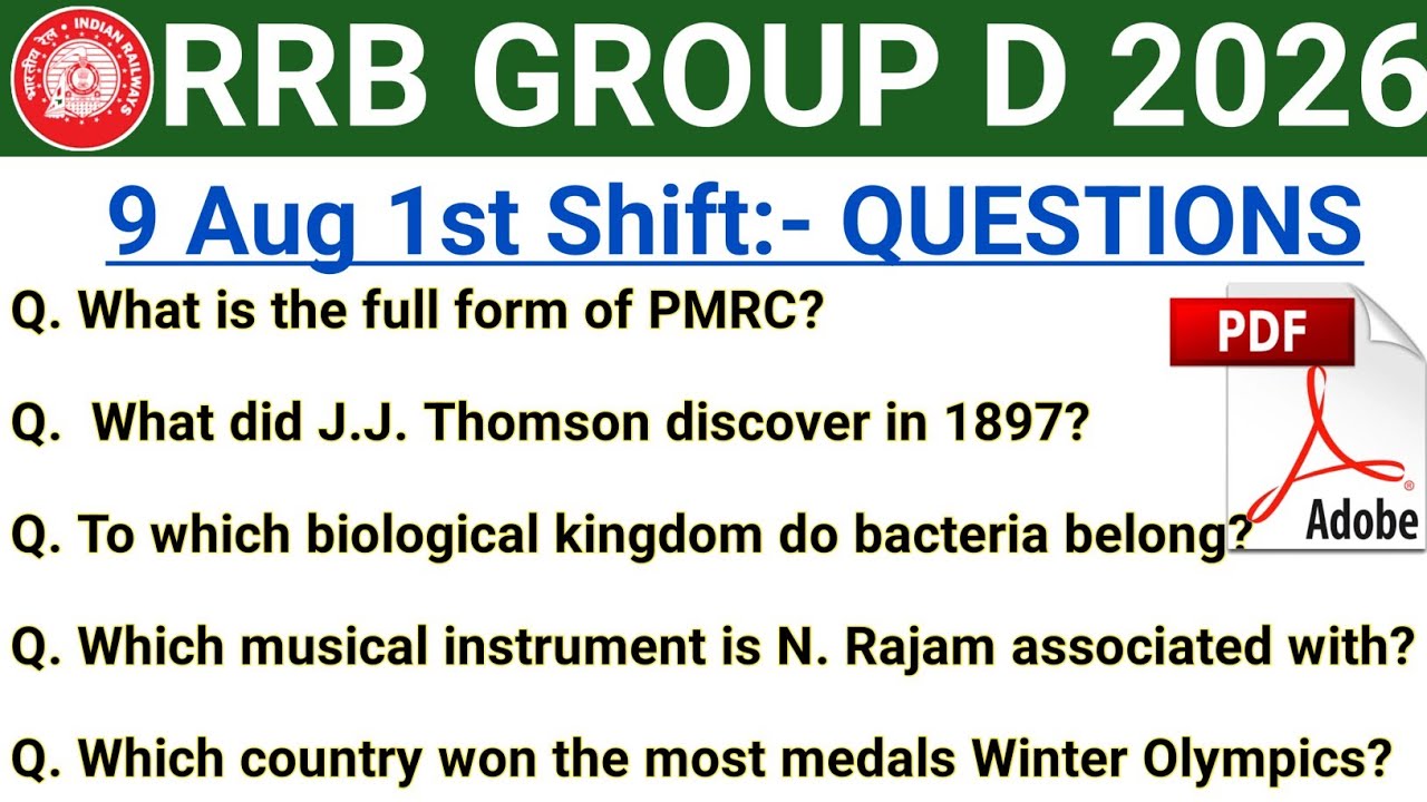 RRB GROUP D AUG 9 1ST SHIFT QUESTION PAPER 2026 | GROUP D 1ST SHIFT TODAY