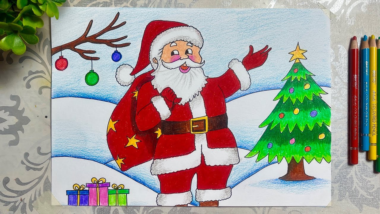 Christmas Drawing || Santa Claus Drawing || Christmas Painting