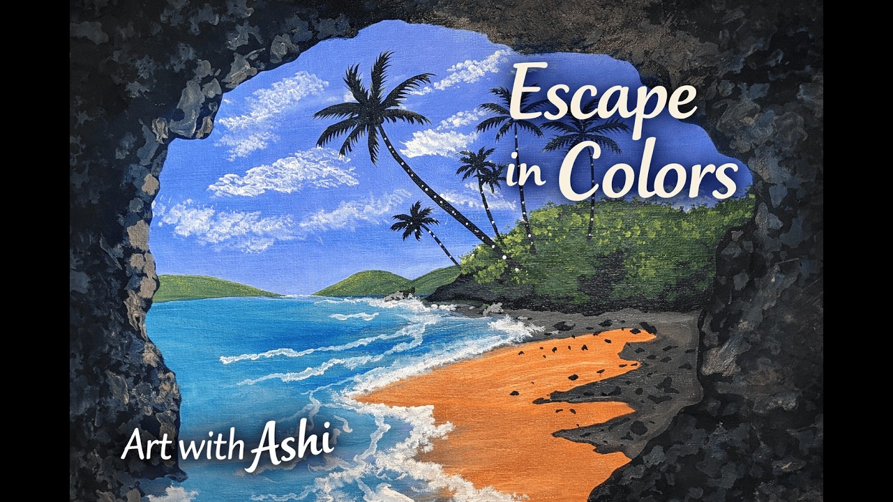 Painting a Peaceful Beach Scene | Acrylic Painting for Relaxation | Art with Ashi