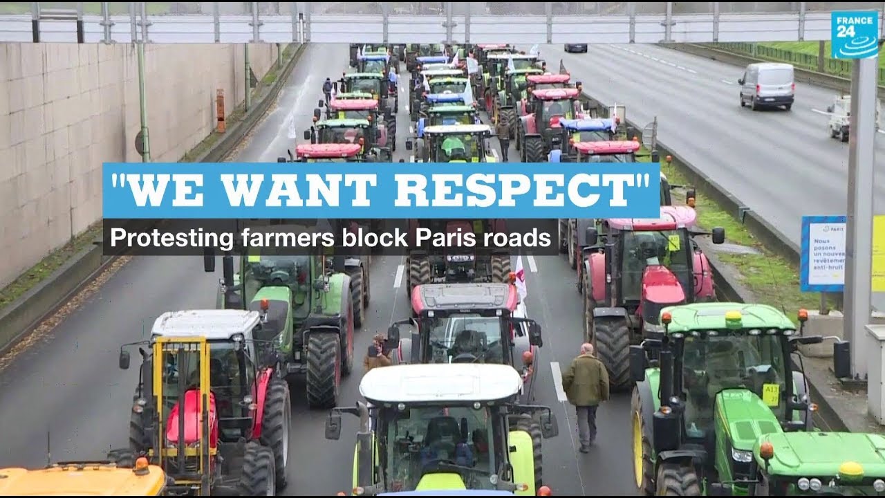 ‘We want respect’: protesting farmers block Paris roads