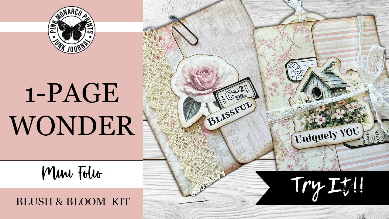 1-Page Wonder Mini Folio with Pockets GALORE!  Craft Along Junk Journaling with Pink Monarch Prints