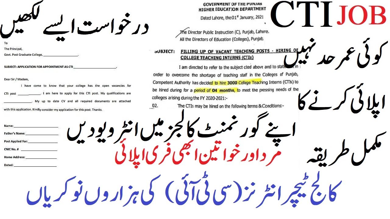 CTI Jobs 2021 in Punjab Application Form | How to Apply for CTI Job | College Teaching Interns 2021