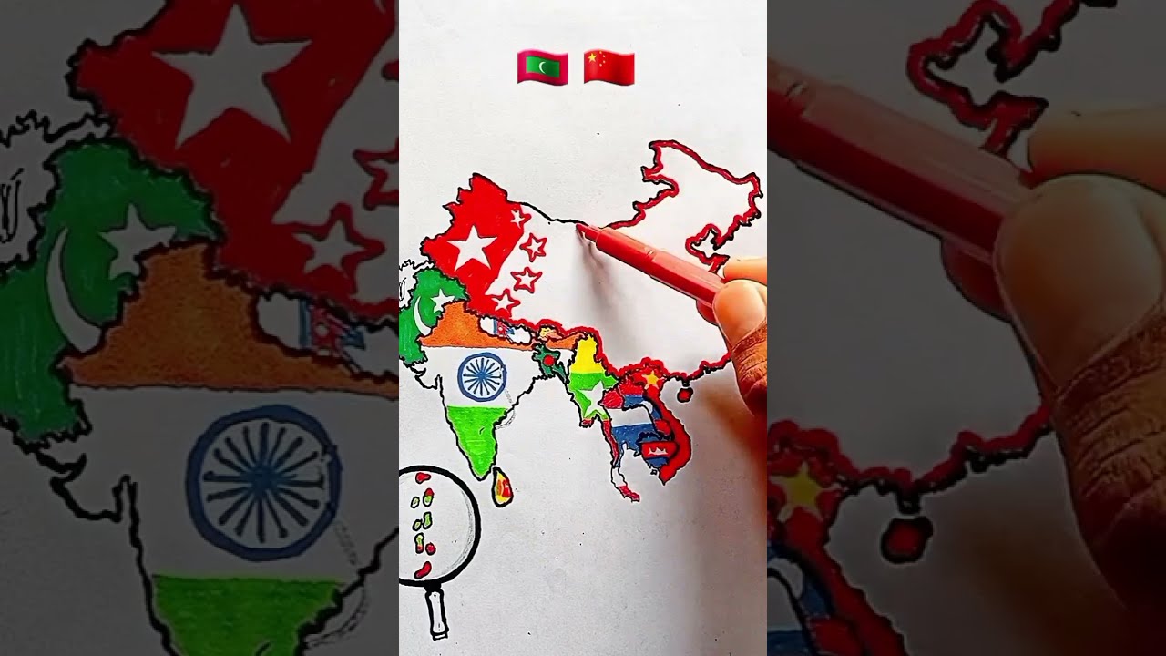 How to Draw Complete Flag Map of Asia #asia #flag #drawing 