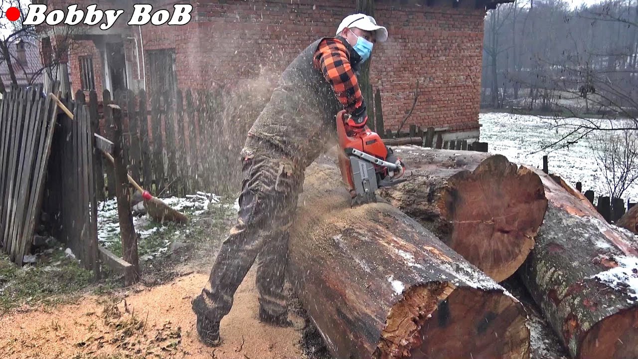 Husqvarna 576xp - alte lemne cu cuie, groase, pozitie grea de taiere