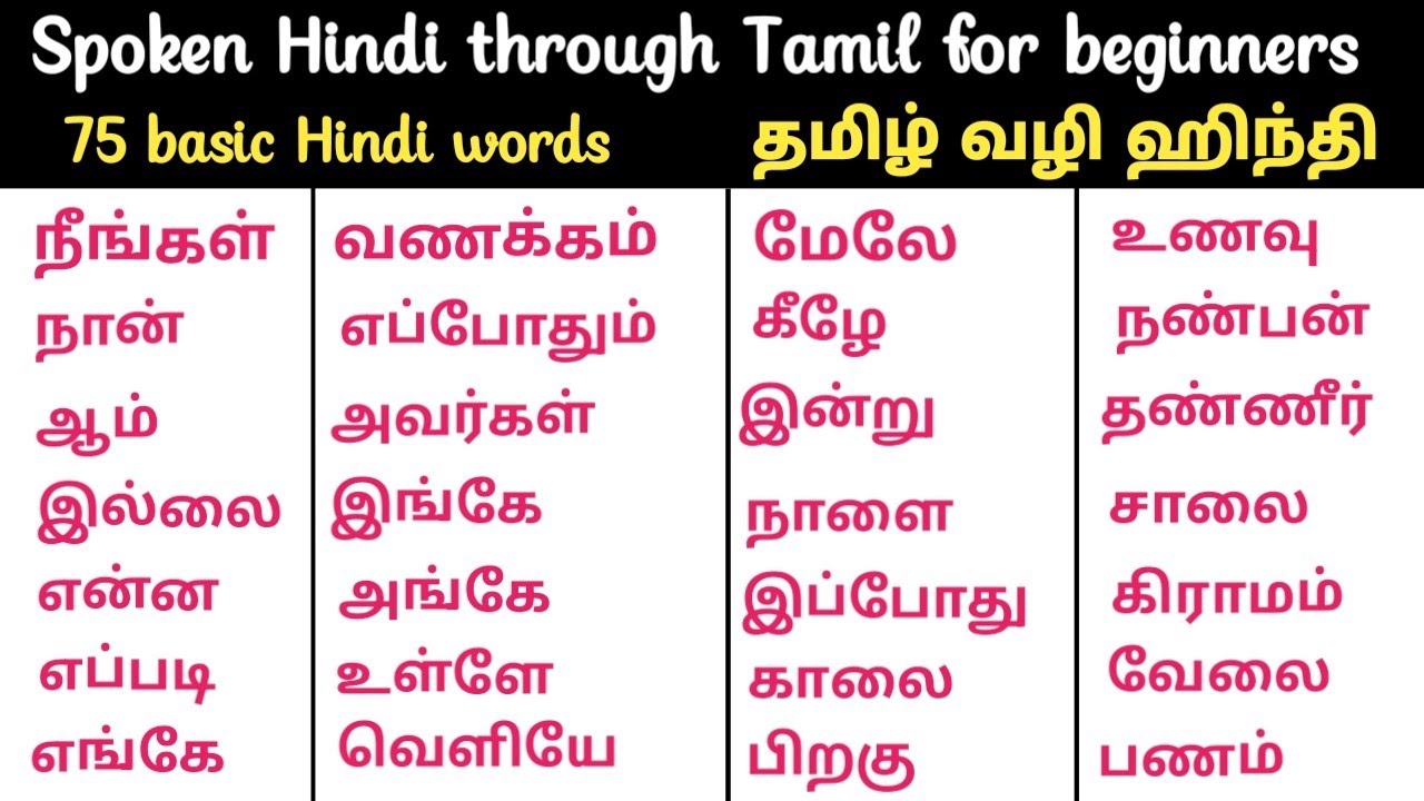 Learn Basic 75 Hindi words|முக்கியமான ஹிந்தி வார்த்தைகள்|Spoken Hindi through Tamil|தமிழ் வழி ஹிந்தி