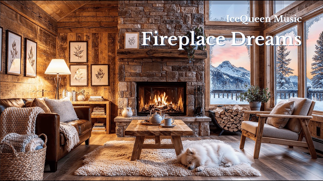 Cozy Winter Fireplace Dreams, Snowy Window View & Fireplace Glow, for Relaxing, Reading, and ...
