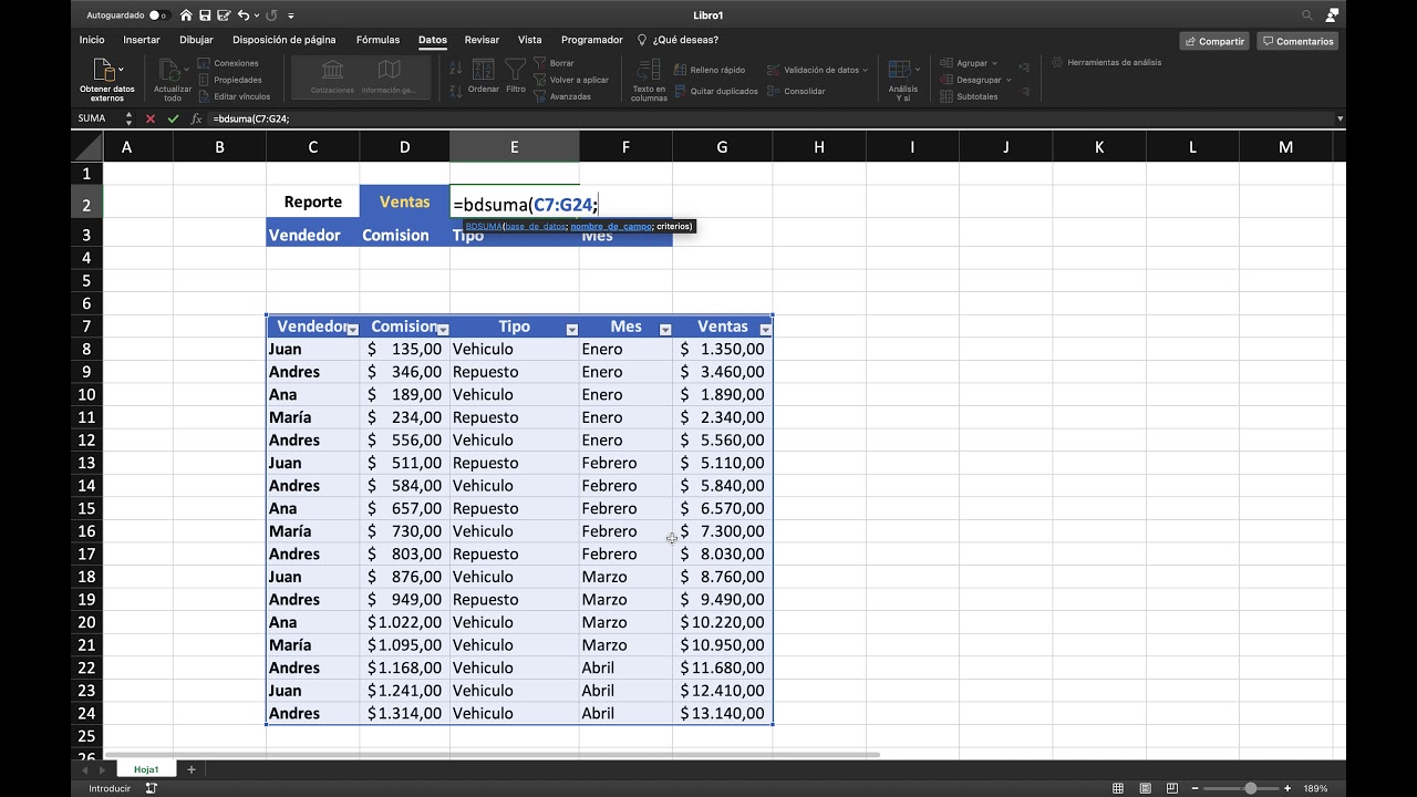 Funci&oacute;n m&aacute;gica en EXCEL (BDSUMA)