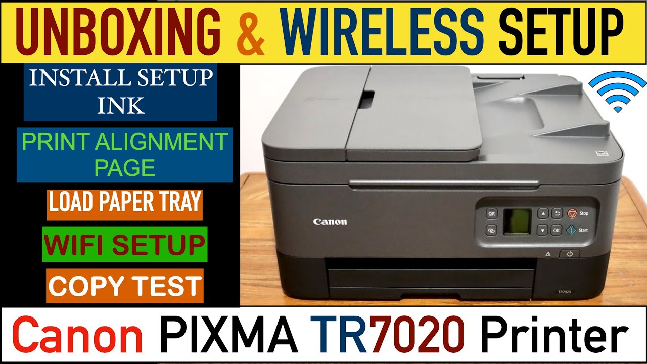 Canon Pixma TR7020 SetUp, Unboxing, Wireless SetUp, Copy Test, Install Ink, Load Paper & Review.