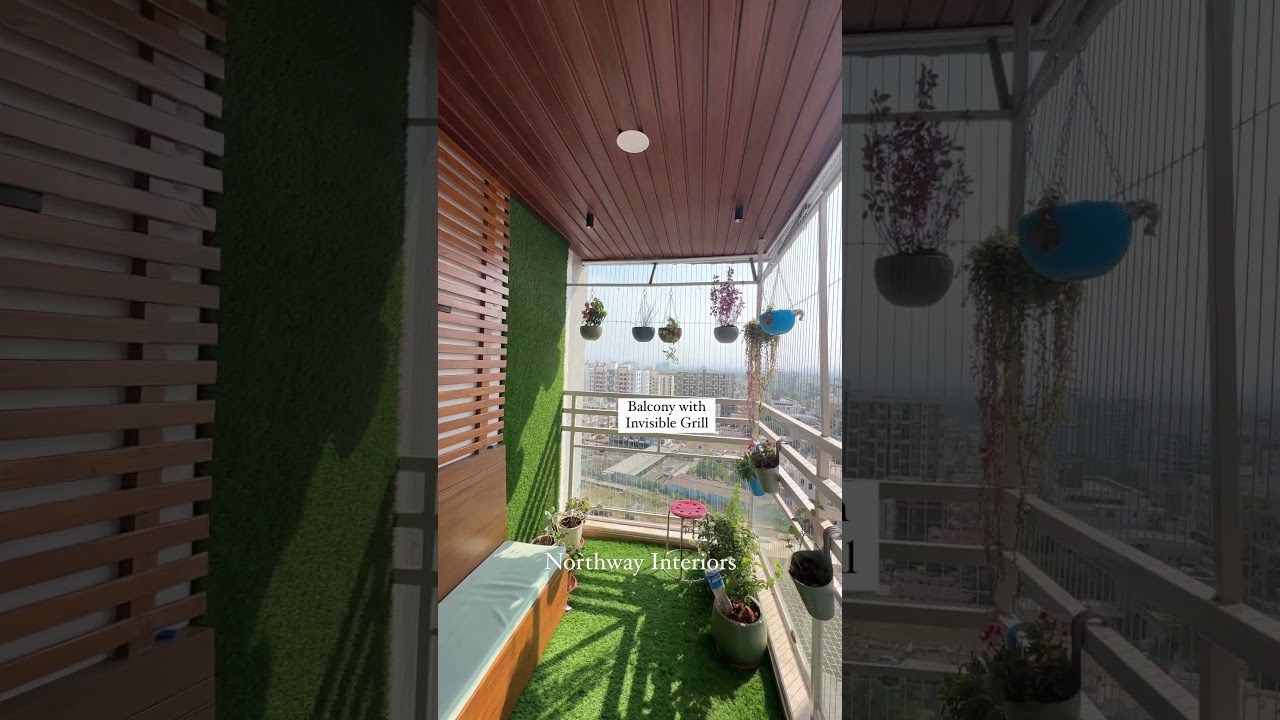 Balcony Garden with Invisible Grill #garden #balcony #interiordesign #homedesign #homedecor #shorts
