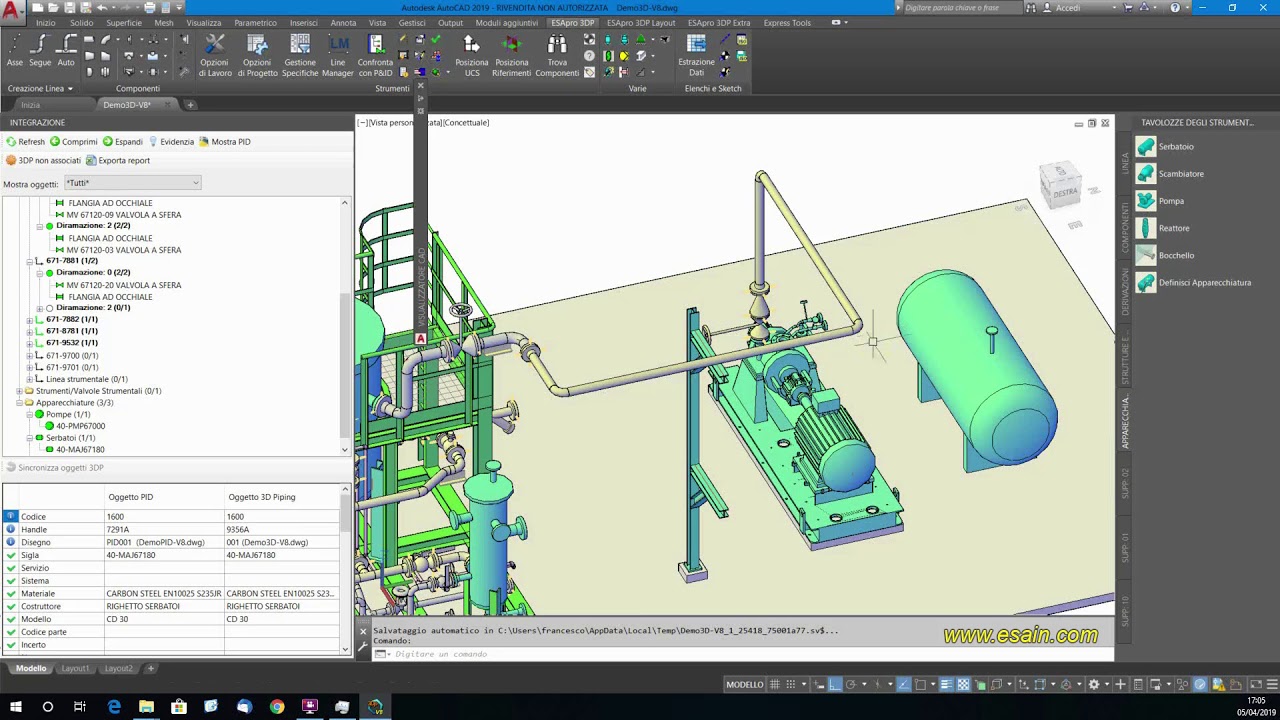 ESApro integrazione P&ID 3D Piping