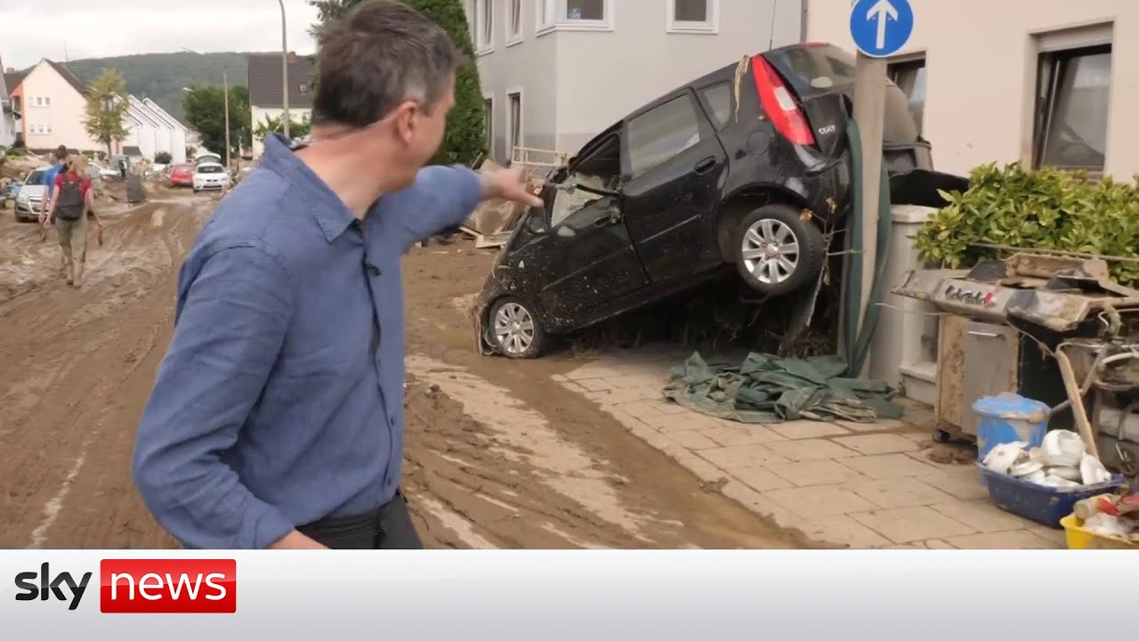 WATCH: Sky correspondent walks through German street devastated by floods