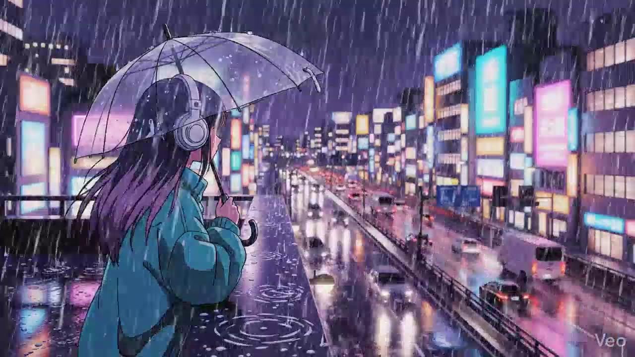 Night Rain Ambience 🌧️ Japanese Neon City Lofi