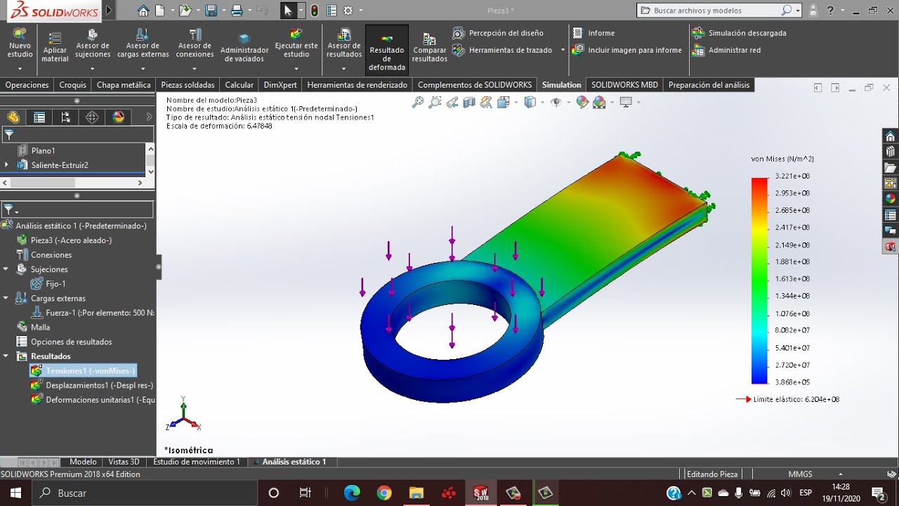 SolidWorks Simulation Ejercicio#1 Análisis Estático Lineal