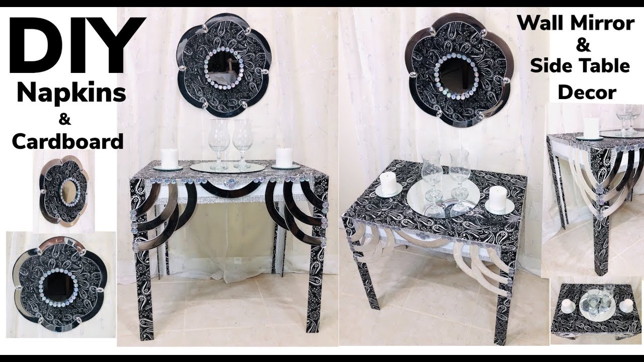 Dollar Tree DIY / Manualidades / End Table Made From Napkins / Cardboard / Wall Mirror Decor 2019