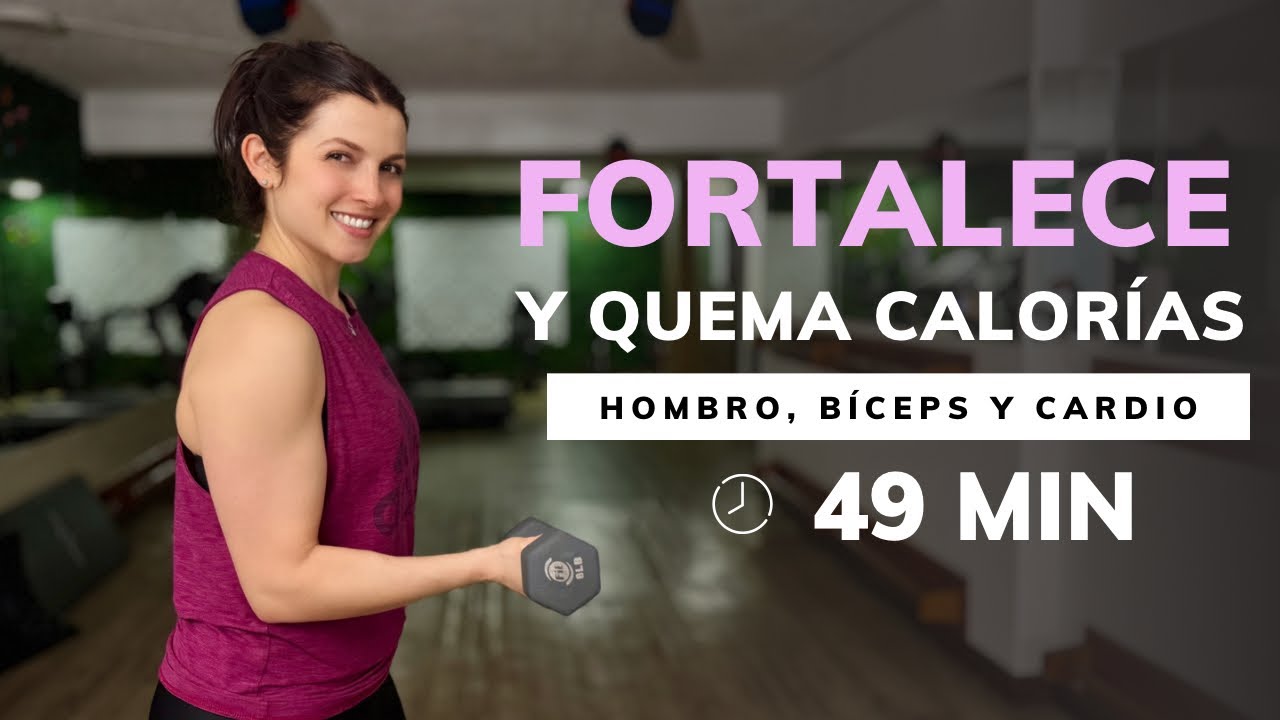 Rutina de HOMBRO, BÍCEPS Y CARDIO 💪🏻🔥 | Con calentamiento y estiramiento | 49 Minutos