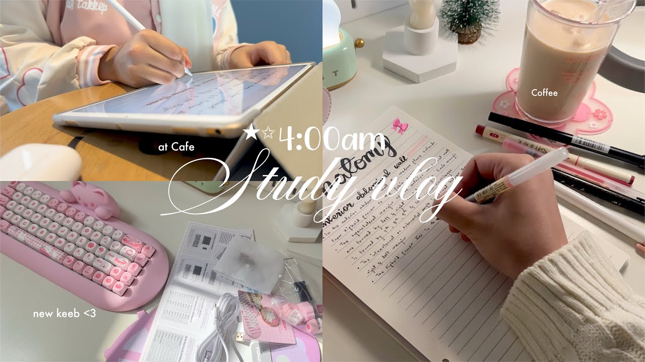 4am study vlog 📑🎀 | note taking, unboxing new keeb, cafe hopping & more…