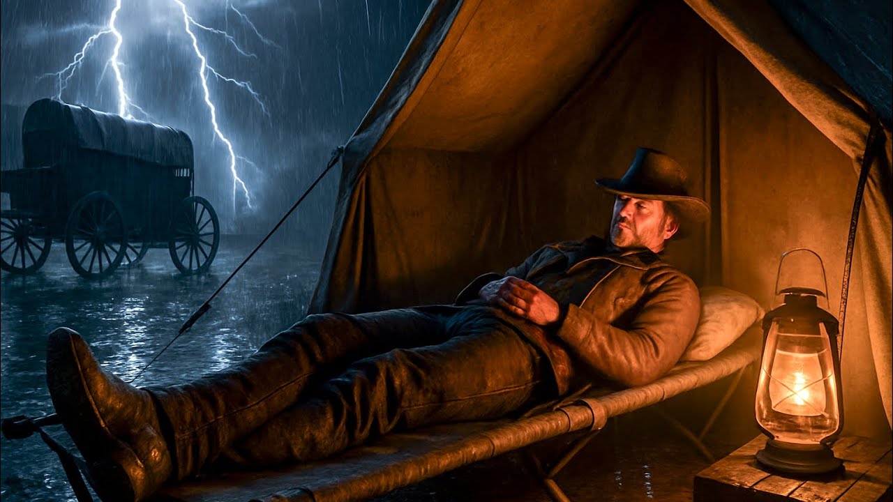 Camping in a Cozy Wagon Tent During a Heavy Thunderstorm Night | John | RDR2 ASMR