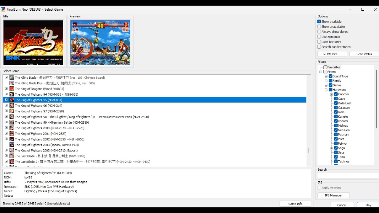 Final Burn Neo Ver : 1.0.0.3 fullset com os 24,482 Jogos.