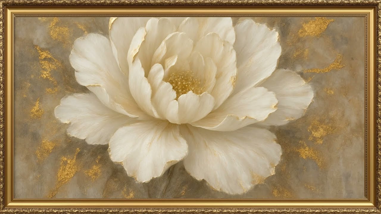vintage gold peony painting | gold frame tv art screensaver for wallpaper tv |  floral wall art