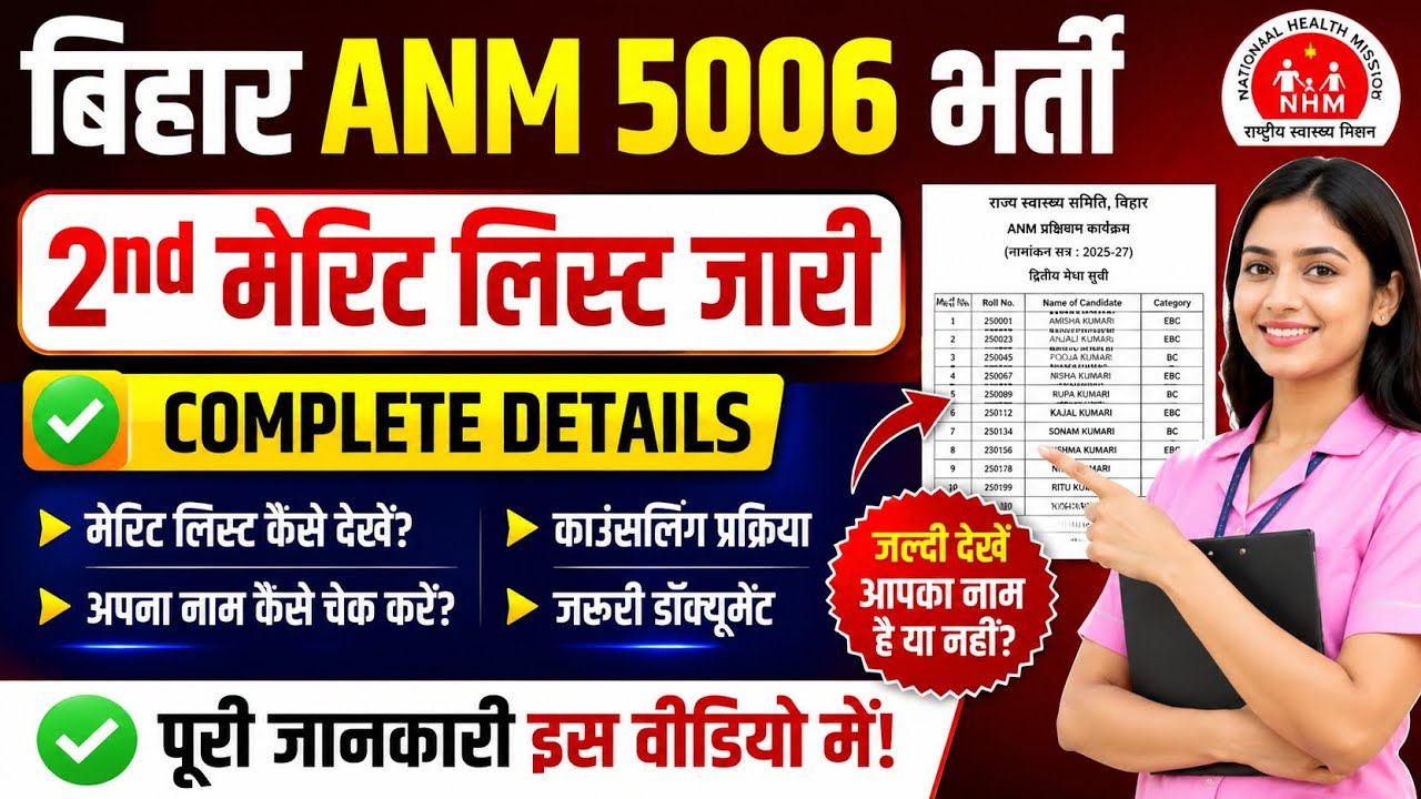 Bihar ANM 5006 Vacancy Second Merit List Released: Complete Information, How to Check Your Name, ...