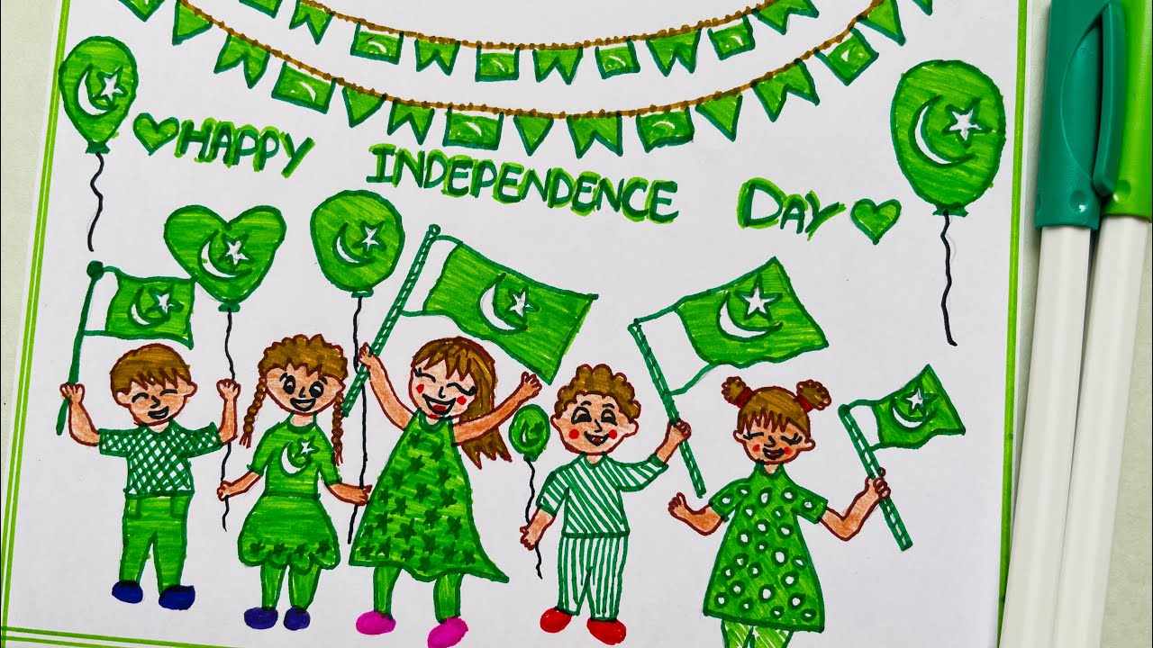 Pakistan Independence Day Drawing Easy | 14 August Special Drawing for kids | Azadi Drawing Poster 